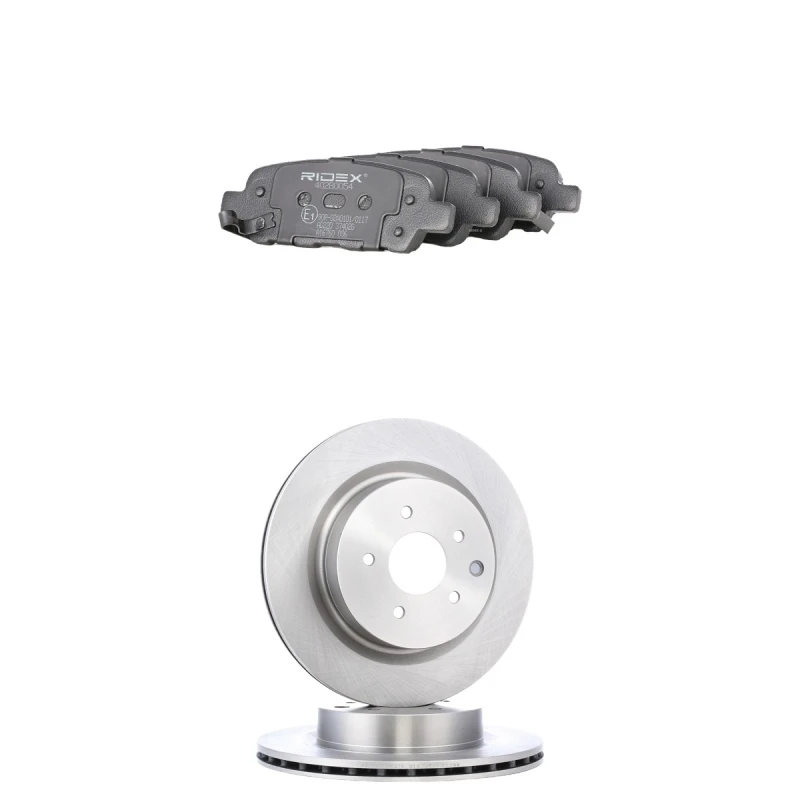 Image of RIDEX 3405B2357 Brake disc and pads set Rear Axle, Brake Disc Type: internally vented, incl. wear warning contact Brake Set,disc brakes (3405)