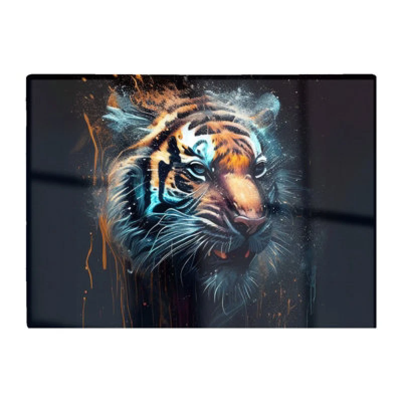 Image of Warren Reed Designer Tiger Face Splashart Dark Background Glass Chopping Board