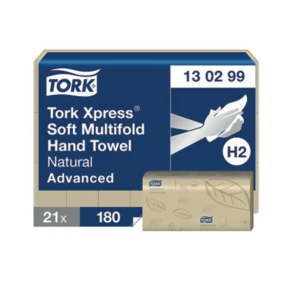 image of Tork Xpress Soft 2-Ply Multifold Hand Towel Advanced 180 Sheets Per Sleeve Natural (Pack of 21) 1302