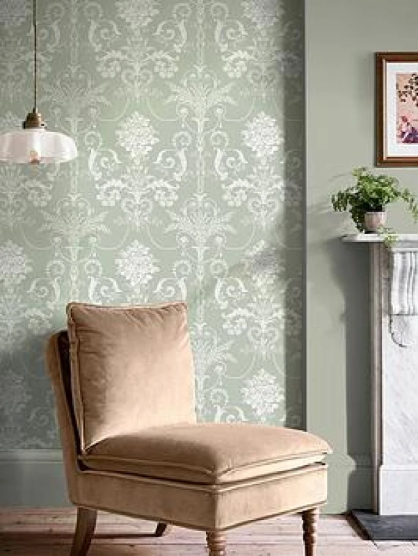 Image of Laura Ashley Josette Sage Green Wallpaper Wallpaper One Size Green 42158915000