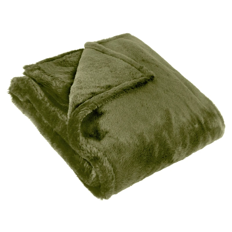 Image of Furn Furn Kallu Double-Sided Faux-Fur Throw in Olive Size: 150cm x 200cm Olive 150cm x 200cm Unisex 5025532814968