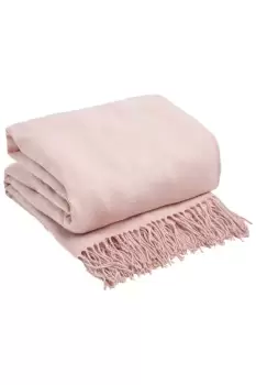 Image of Plain Soft Tassel Trim Knit Fleece Throw Blanket