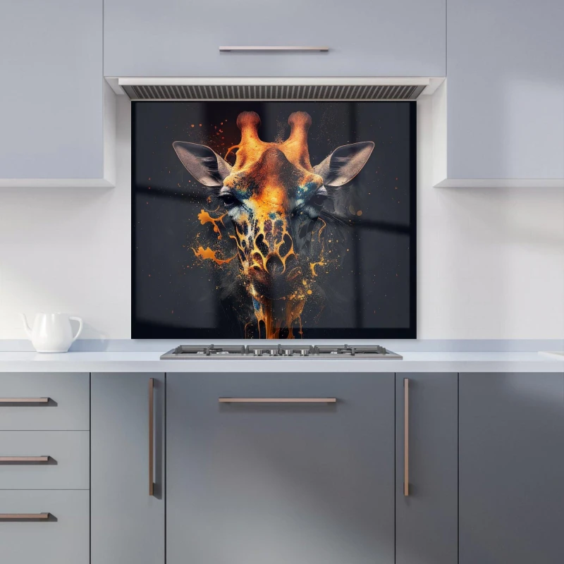 Image of Warren Reed - Designer Golden Giraffe Face Splashart Kitchen Splashback in Yellow Size: 600mm x 750mm Yellow Unisex 600mm x 750mm