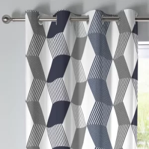 image of Fusion Magna Navy Eyelet Curtains Navy