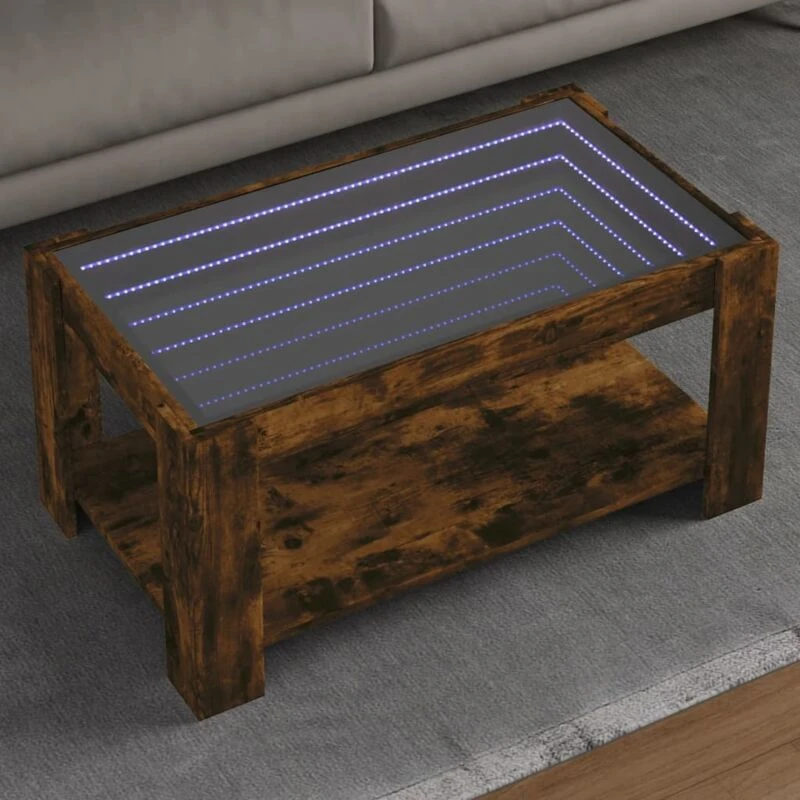 Image of vidaXL Coffee Table with LED Smoked Oak 93x53x45cm Engineered Wood, Brown 847557
