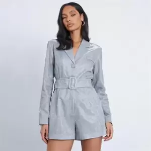 I Saw It First Glitter Belted Blazer Playsuit - Grey