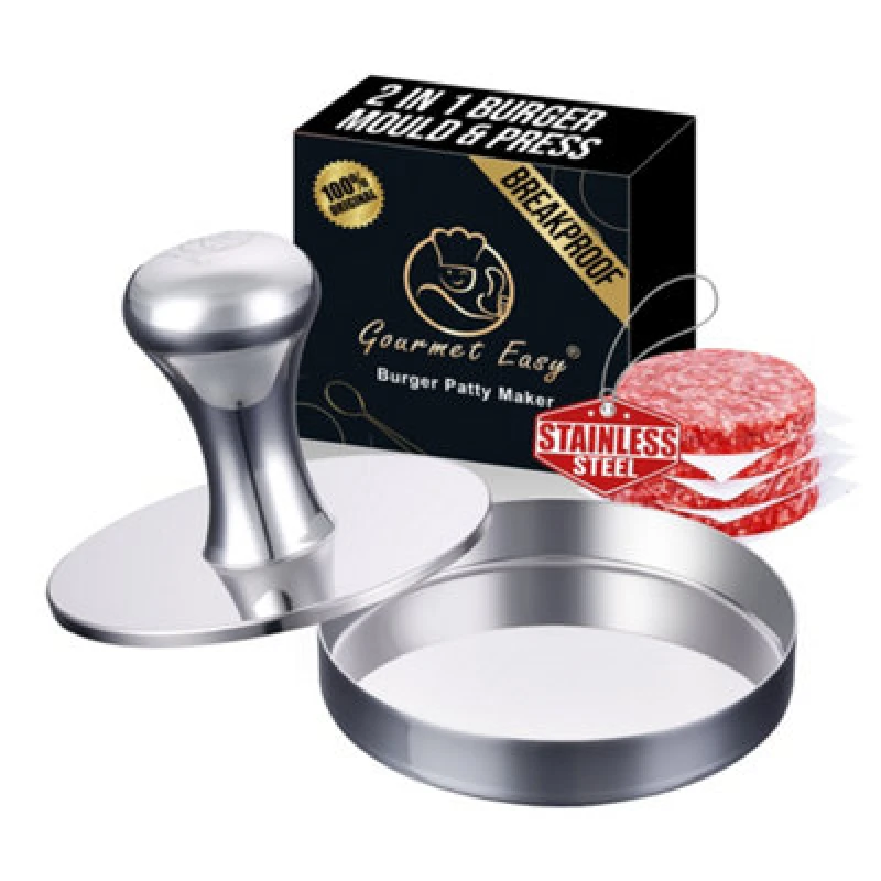 Image of Gourmet Easy 2-In-1 Stainless Steel Burger Press & Patty Maker - Silver