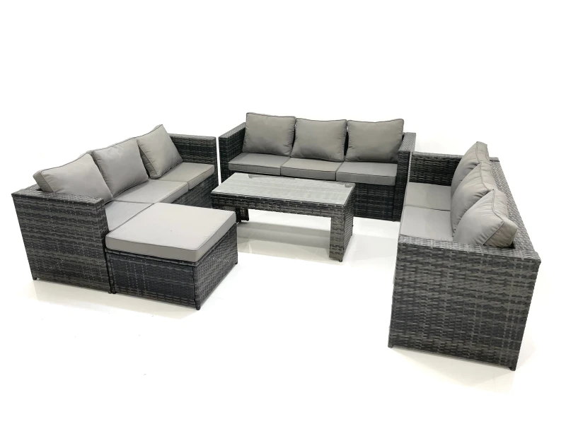 Image of Fimous Outdoor Garden Furniture Set 10 Seater Rattan Sofa Set with Coffee Table Big Footstool Dark Grey Mixed Dark Grey