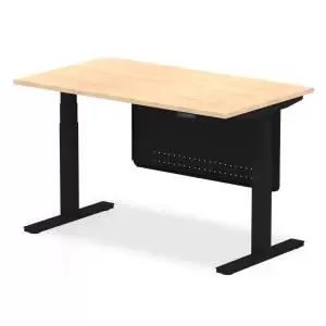 image of Air 1400 x 800mm Height Adjustable Desk Maple Top Black Leg With Black