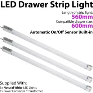 Image of 3x 600mm LED Drawer Strip Light AUTO ON/OFF PIR SENSOR Kitchen Cupboard Door
