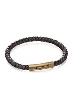 image of Brown and Black Woven Leather Bracelet 23cm