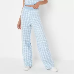 image of Missguided Co Ord Houndstooth Wide Leg Knit Trousers - Blue