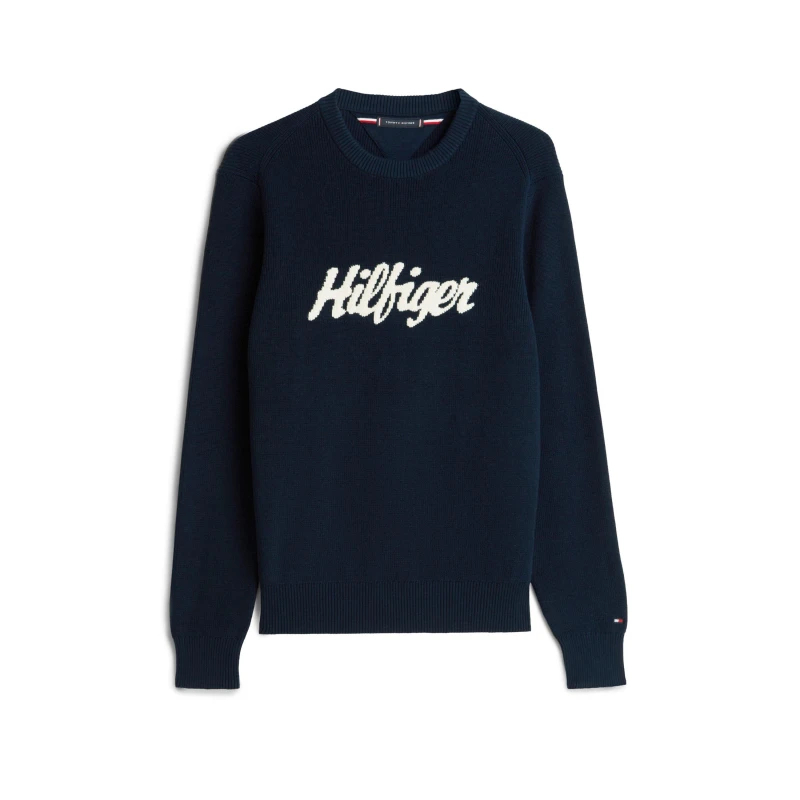 Image of Tommy Hilfiger Mens Logo Knitted Crew Neck Jumper Night Navy male M