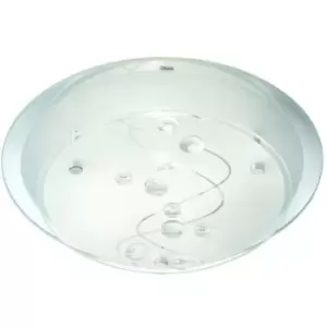 Image of Searchlight Flush - 1 Light Flush Ceiling Light Frosted Patterned Mirror Glass with Clear Beads, E27