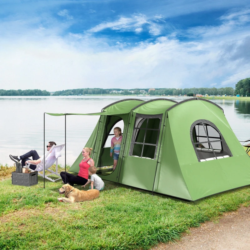Image of OUTSUNNY 3-4 Man Tunnel Tent with Sewn in Floor, 3000mm Waterproof in Green Green Unisex