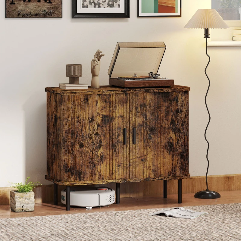 Image of HOMCOM HOMCOM Mid-Century Modern Sideboard with Slatted Tambour Sliding Doors in Brown Brown One Size Unisex 5063603044388