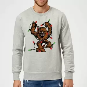 Image of Star Wars Tangled Fairy Lights Chewbacca Grey Christmas Jumper - XXL