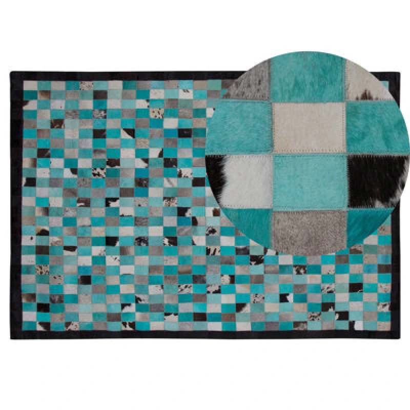 Image of Beliani Rug Nikfer Blue 140 X 200 Cm Leather