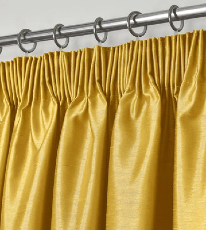 Image of Intimates Modern Ring Top Curtains, Ready-Made High-Quality Faux Silk, Machine Washable, Energy-Saving Living Room Curtains - Ochre