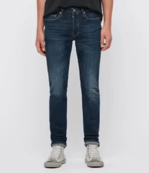 Image of AllSaints Mens Rex Slim Jeans, Indigo, Blue, Size: 28