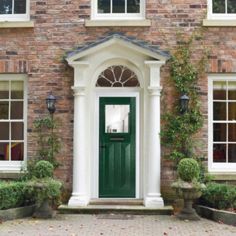 Image of Lacerta Composite Door Eaton Green 920mm X 2090mm Open In Right Hand Clear Glass 10 Year Guarantee - Free Delivery & Smart Lock