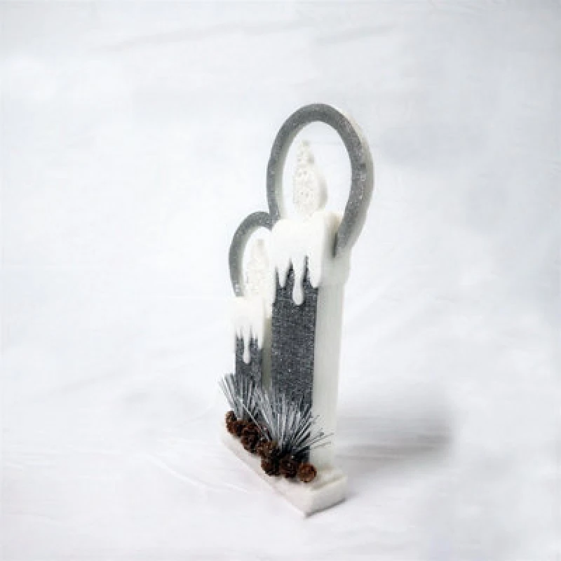 Image of Shatchi 41Cm Christmas Pre Lit Twin Candles Battery Operated Glitter Foam Snow Covered Finish Table Decoration Grey Grey