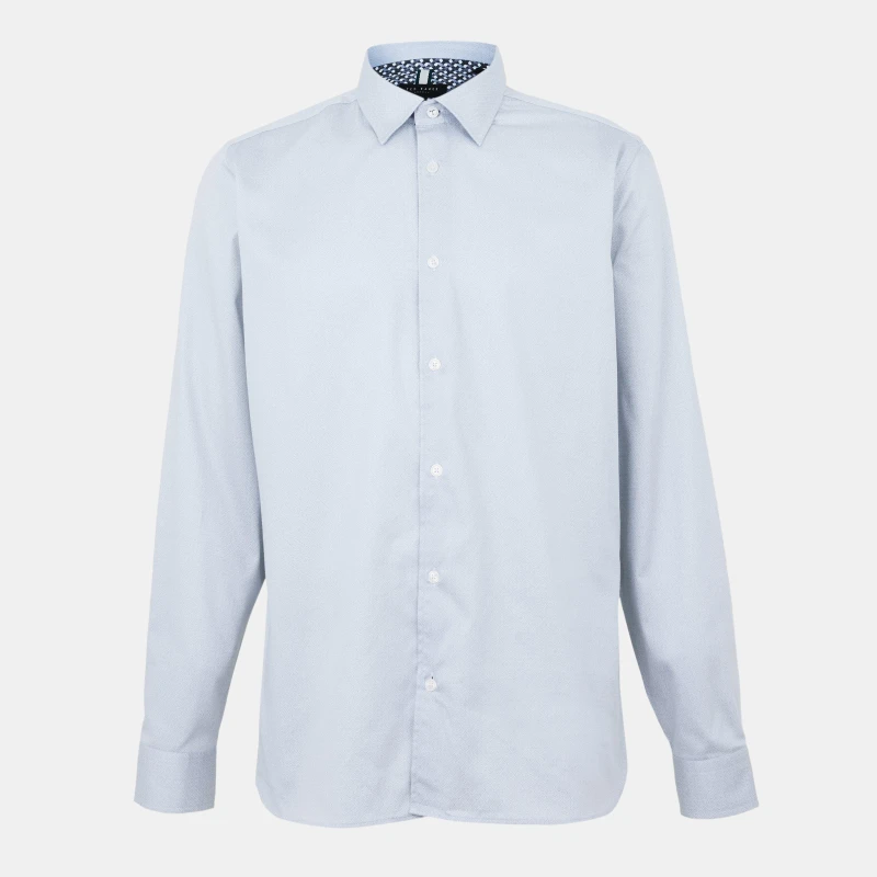 Image of Ted Baker Mens Geo Geometric Long Sleeve Shirt Lt-Grey male S (2)