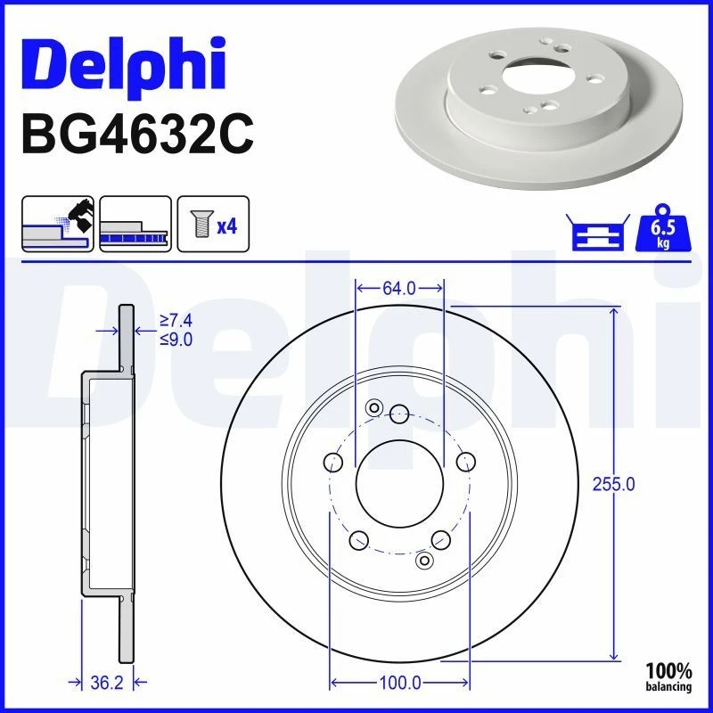 Image of DELPHI Brake disc DELPHI BG4632C