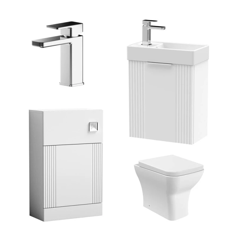 Image of Balterley Cloakroom Fluted Wall Hung Vanity WC Toilet and Tap White Chrome White