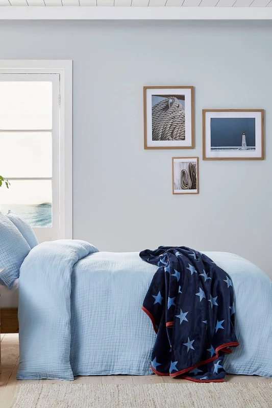 Image of Helena Springfield 'Muslin' Cotton Duvet Cover Set in Blue Size: Super King Blue Unisex Super King