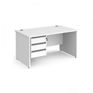 Image of Dams International Straight Desk with White MFC Top and Silver Frame Panel Legs and 3 Lockable Drawer Pedestal Contract 25 1400 x 800 x 725mm
