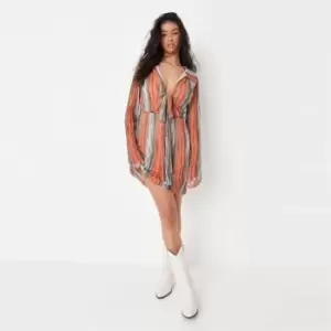 image of Missguided Front Dress Ls Plisse Mesh Tiedye - Orange