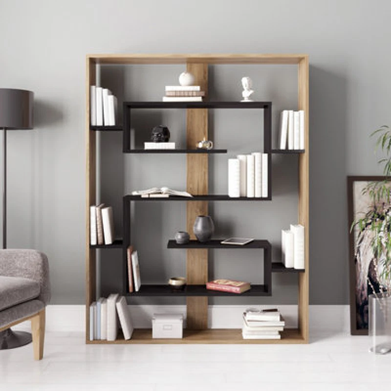 Image of Decorotika Esteban Geometric Bookcase Shelving and Display Unit Light Oak