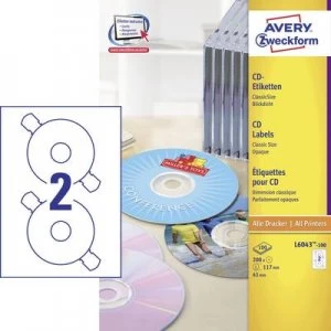 image of Avery-Zweckform CD labels L6043-100 Ø 117mm Paper White 200 pcs Permanent Opaque Inkjet, Laser