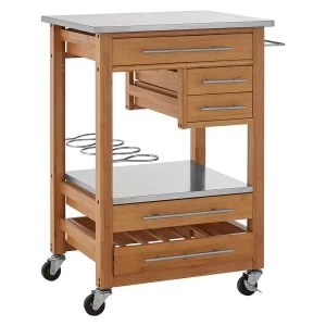 Image of Premier Housewares Bamboo Kitchen Trolley with Inbuilt Wine Rack - Natural