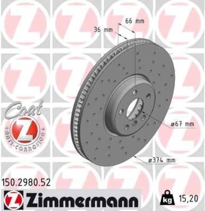 Image of ZIMMERMANN Brake disc ZIMMERMANN 150.2980.52