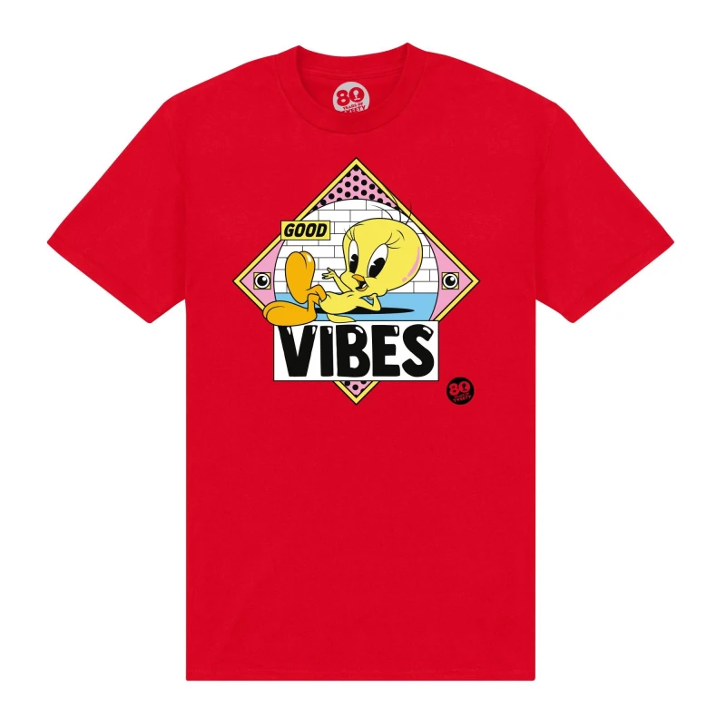 Image of Tweety Mens 80th Good Vibes T-Shirt in Red Size: Small Red Male S