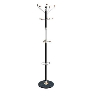 image of Hat and Coat Stand Chrome Tubular Steel with Umbrella Holder 8 Pegs 5 Hooks