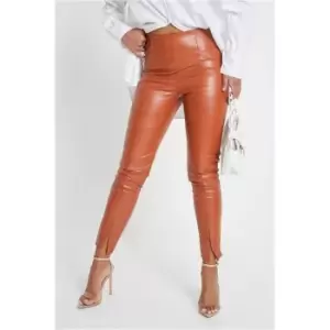 image of I Saw It First Terracotta Faux Leather Front Split Seam Leggings - Brown