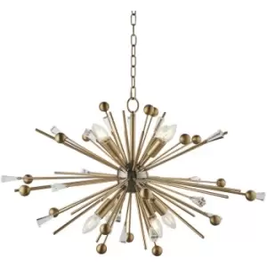 image of Merano Taormina 8 Light Ceiling Pendant Aged Brass Plate, Black Nickel & Clear Glass