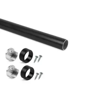 image of Moderix Wardrobe Rail Round Aluminium Black Finish with End Supports - Size 1200