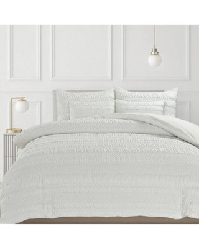 Image of Velosso White Saville Embossed Geometric Pattern Duvet Cover And Pillowcase Set Single