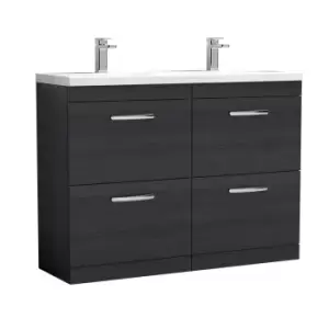 image of Nuie Athena 1200 Floor Standing 4-drawer Vanity & Ceramic Double Basin - Black Woodgrain