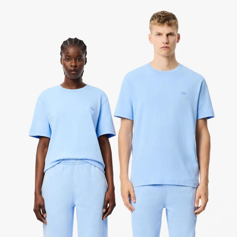 Image of Lacoste Washed Effect Heavy Cotton T-Shirt Light Blue male 2XS