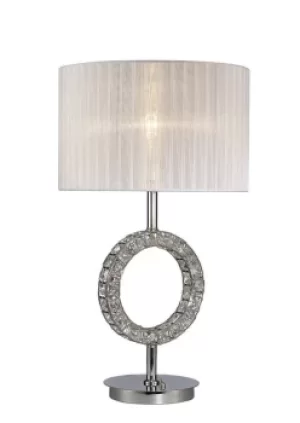 image of Florence Round Table Lamp with White Shade 1 Light Polished Chrome, Crystal