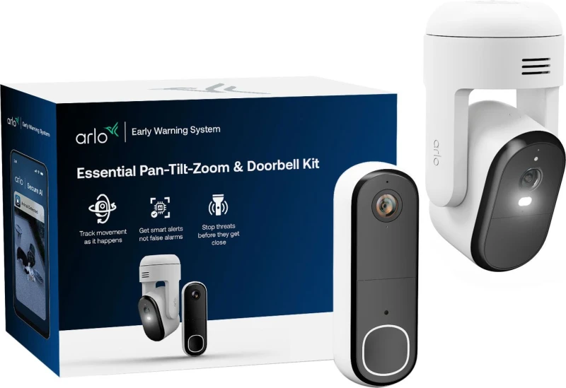Image of Arlo Essential E3 PTZ 2K + DOORBELL HD Smart Home Security Camera - White
