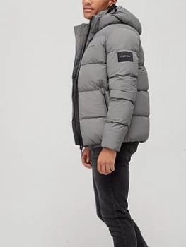 Image of Calvin Klein Crinkle Nylon Padded Jacket - Pewter, Pewter, Size L, Men