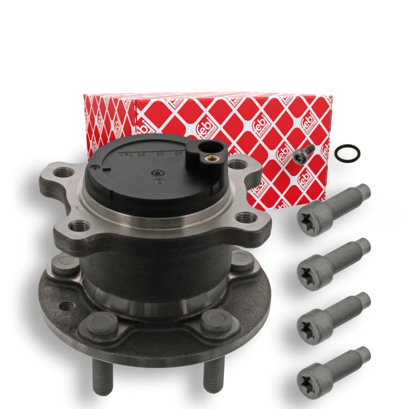 Image of FEBI BILSTEIN 44890 Wheel bearing kit with fastening/mounting material, with ABS sensor ring Wheel Bearing Kit (654)