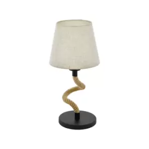 Image of Table Lamp Desk Light Black Base & Rope Stem / Creme Shade 1 x 28W E27 Bulb
