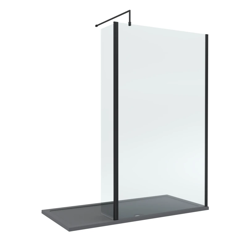 Image of Balterley 8mm Glass Wetroom Screen, Return Matt Black & Grey Tray 1700 x 900mm Black Unisex